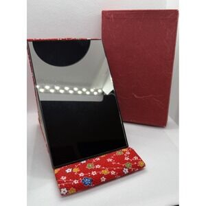 Compact Standing Mirror Handicraft Chirimen Crepe Pattern Kyoto Japan E